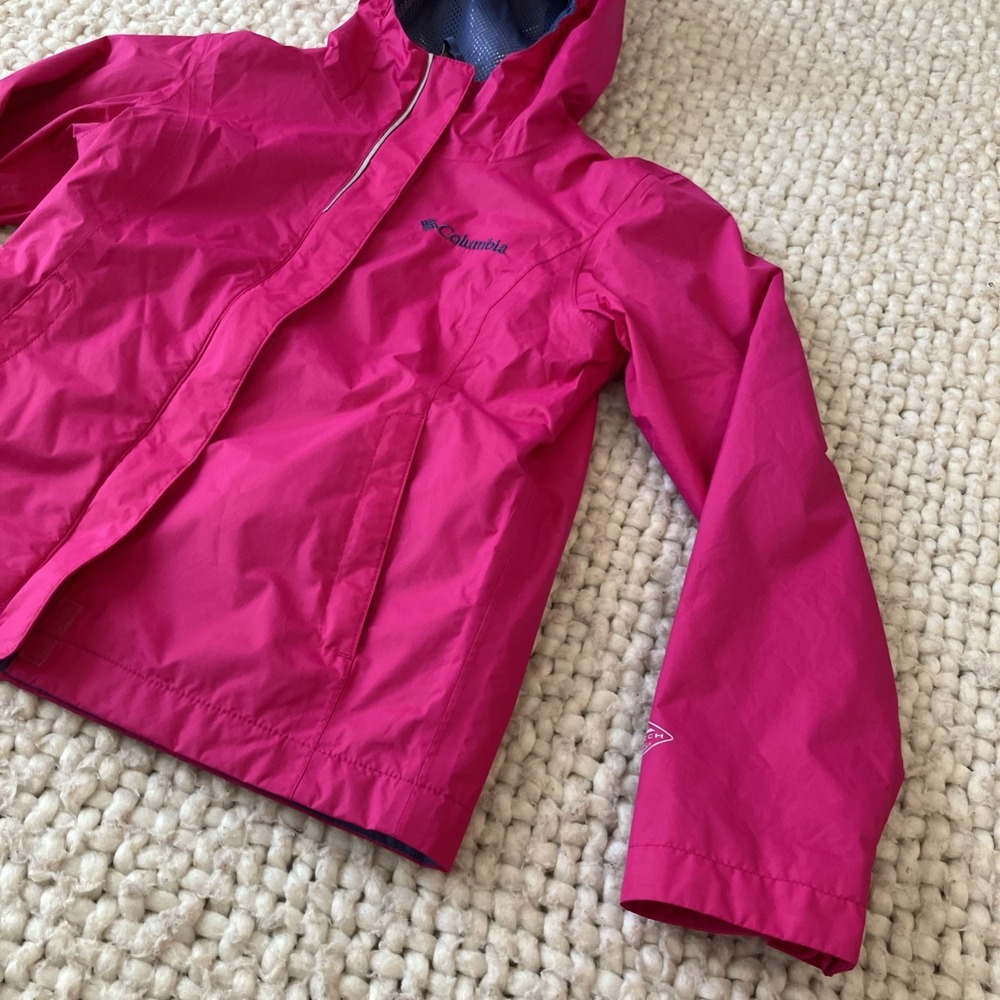 Columbia Girls XS 6 Lightweight Full Zip Hooded Rain Jacket Pink - Picture 6 of 10